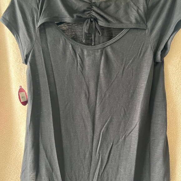 S0 girls black graphic tee ruched back laugh often Be Happy & sparkle on size 16 - Picture 6 of 7